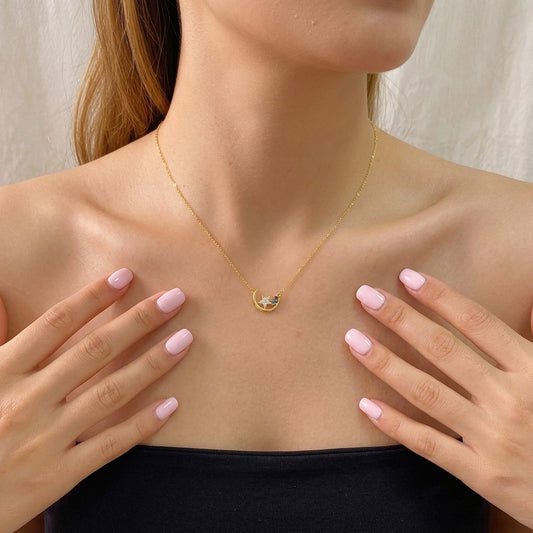 Collar Luna y Estrella con Zirconias de Colores