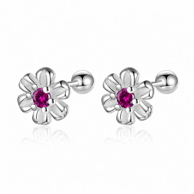 Aretes Flor de Zirconia con Rosca