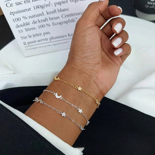 Pulsera Estrella y Luna Brillantes