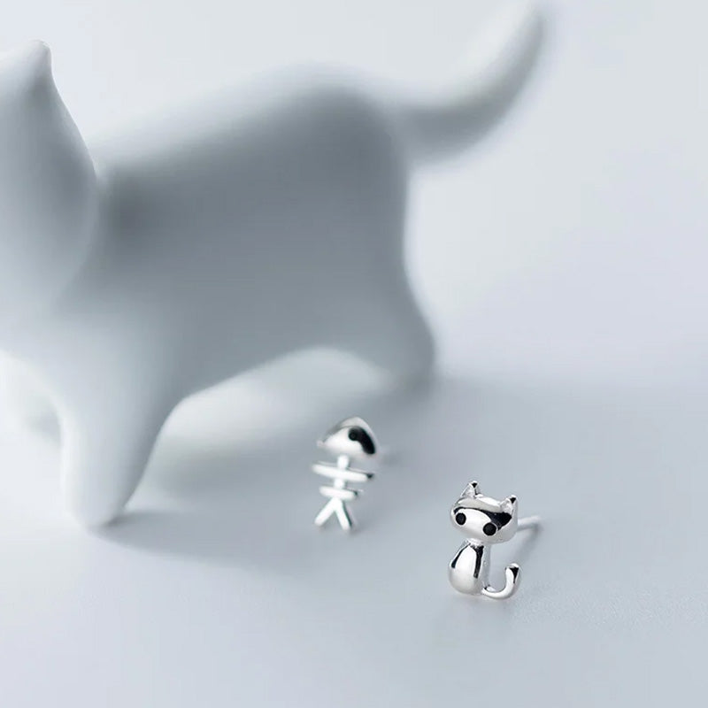 Aretes Asimétricos Gato y Espina de Pez