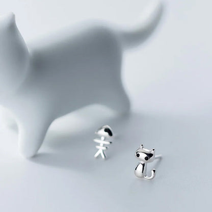 Aretes Asimétricos Gato y Espina de Pez
