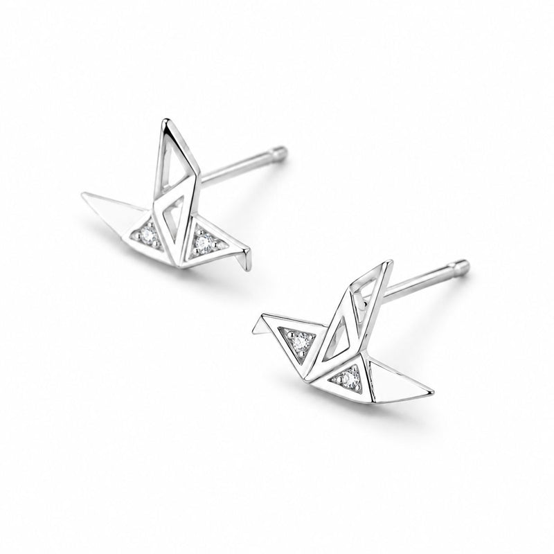 Aretes Grulla de Papel con Zirconia