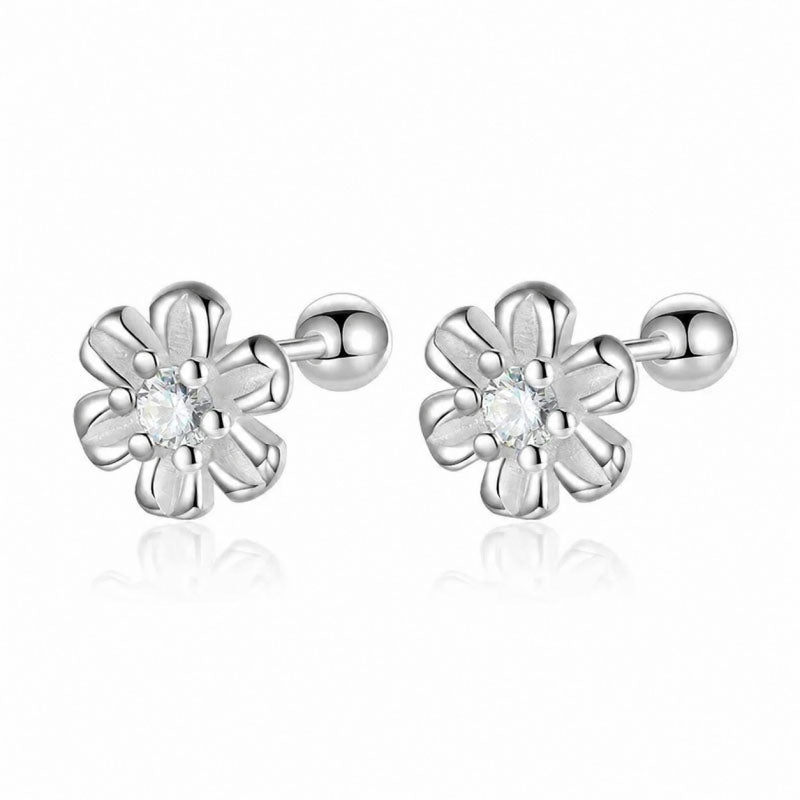 Aretes Flor de Zirconia con Rosca