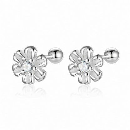 Aretes Flor de Zirconia con Rosca