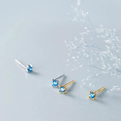 Aretes Mini Cuadrados con Zirconia Azul