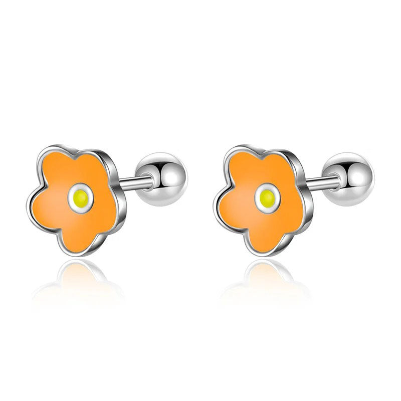Aretes Florecita Esmaltada con Rosca