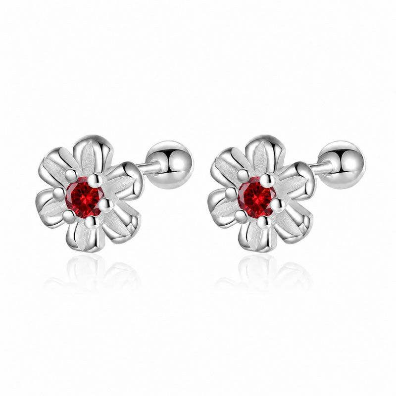 Aretes Flor de Zirconia con Rosca