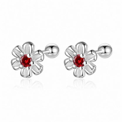 Aretes Flor de Zirconia con Rosca