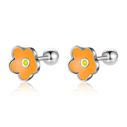 Aretes Florecita Esmaltada con Rosca