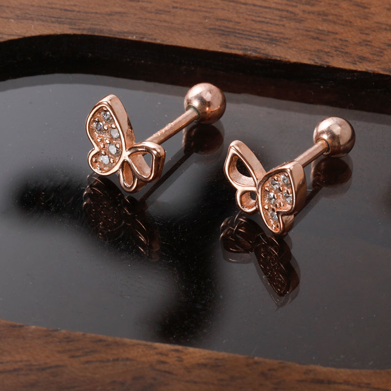 Aretes Mariposa con Zirconias en Tres Tonos