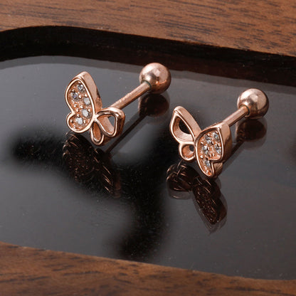 Aretes Mariposa con Zirconias en Tres Tonos