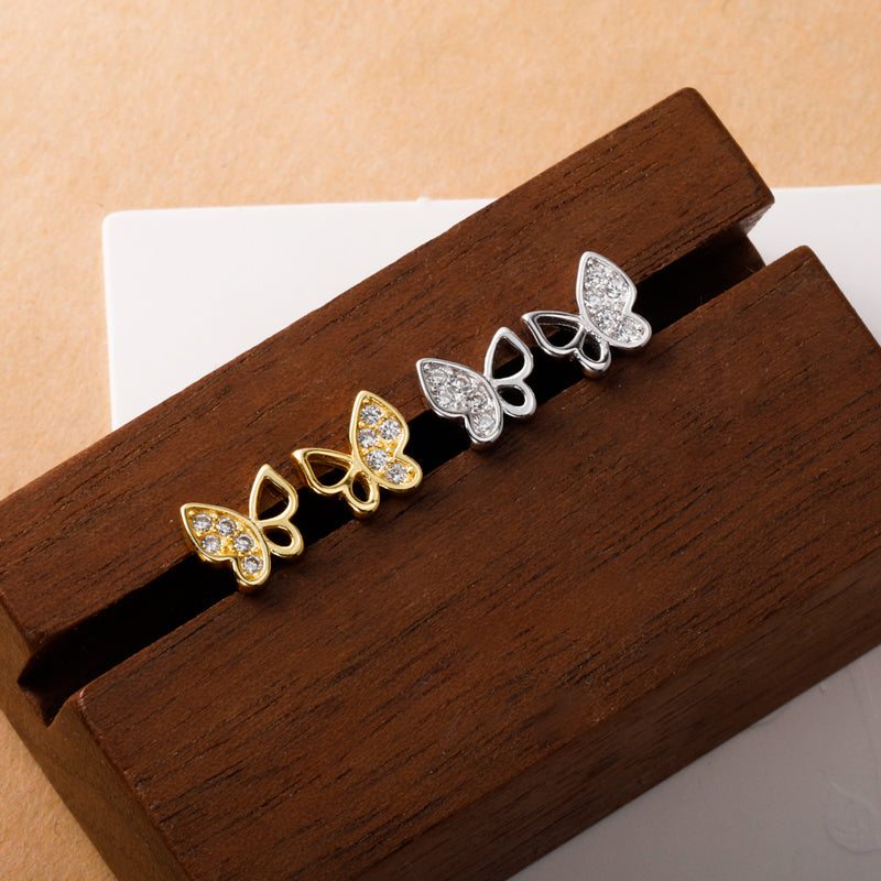 Aretes Mariposa con Zirconias en Tres Tonos