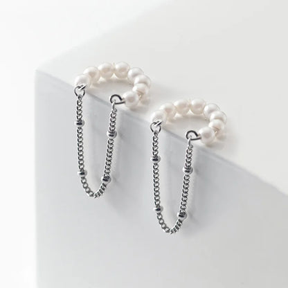 Aretes de Clip con Perla y Cadena