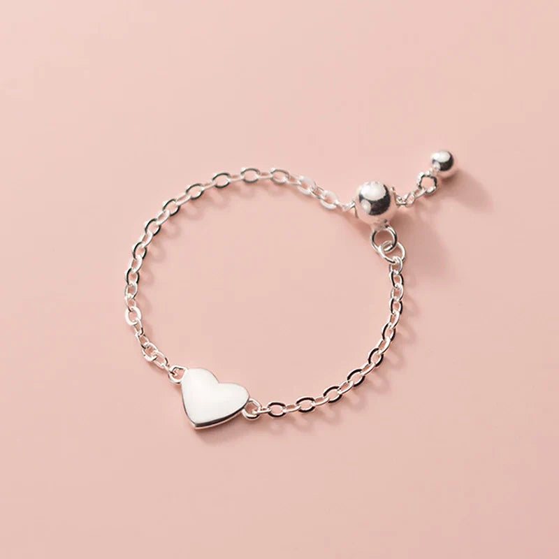 Anillo Cadena con Corazón Ajustable
