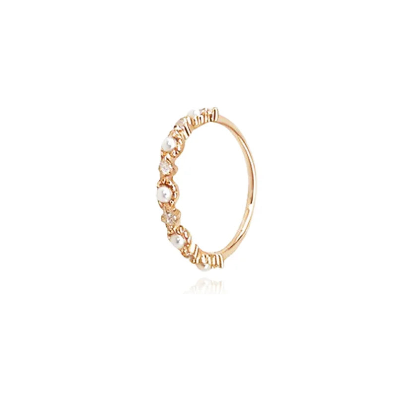 Anillo de Bandas Apiladas con Perla y Zirconias