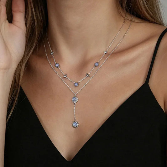 Collar Sol, Luna y Estrella con Piedra Luna