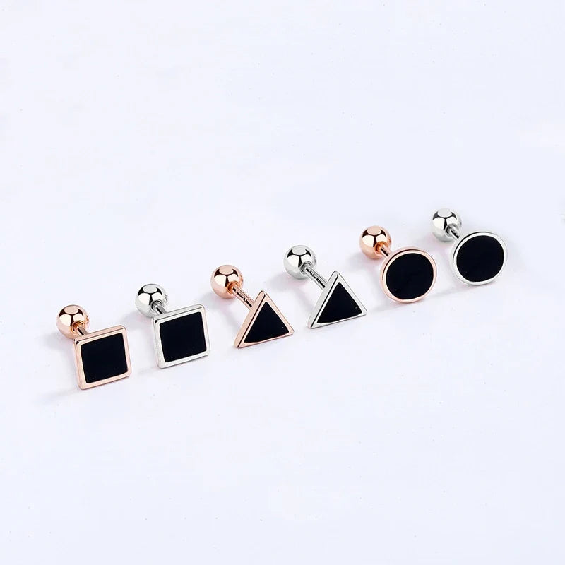 Aretes Geométricos con Esmalte Negro