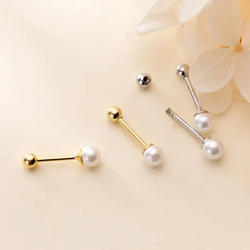 Aretes Mini Perla con Cierre de Rosca