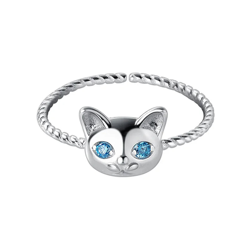 Anillo Abierto Gatito Trenzado con Zirconias