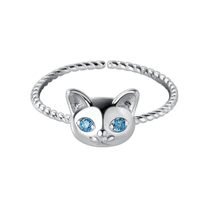 Anillo Abierto Gatito Trenzado con Zirconias