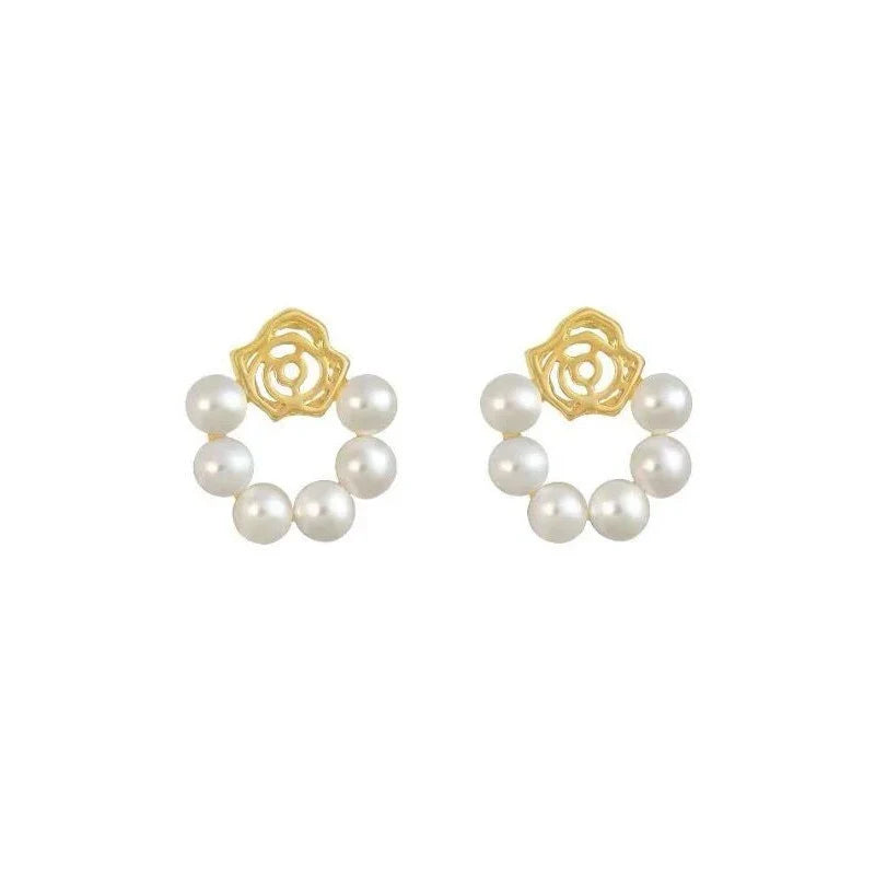 Aretes Rosa con Perla Vintage