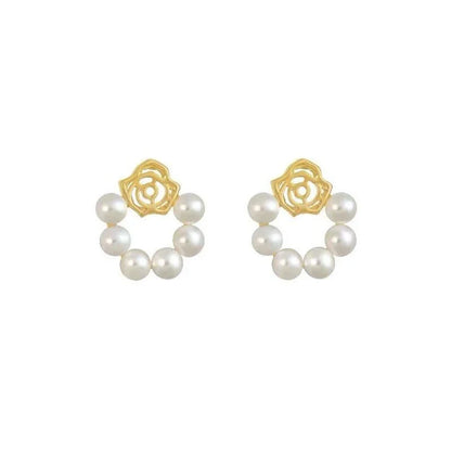 Aretes Rosa con Perla Vintage