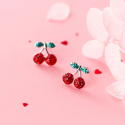 Aretes Cerezas Rojas con Zirconias