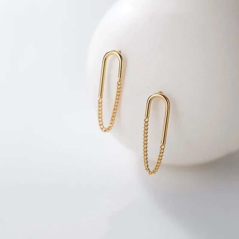 Aretes con Cadena de Eslabones Ovalados