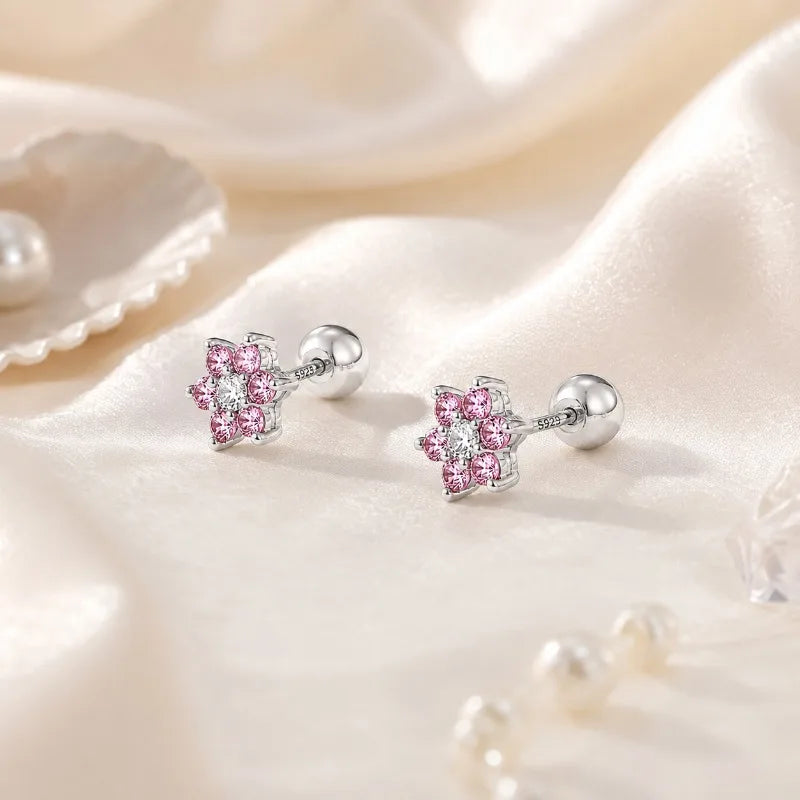 Aretes Flor de Zirconias Rosas
