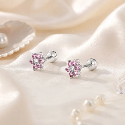 Aretes Flor de Zirconias Rosas