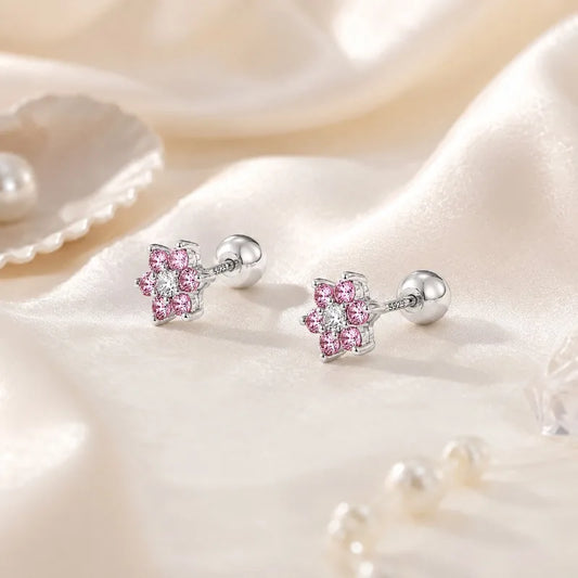 Aretes Flor de Zirconias Rosas