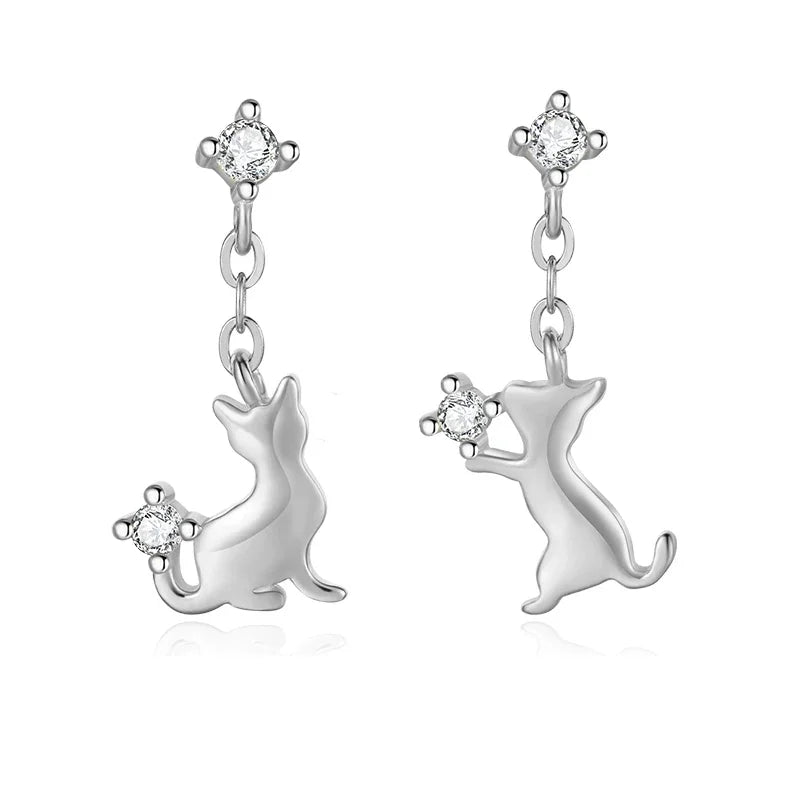 Aretes Asimétricos Gatitos con Zirconias