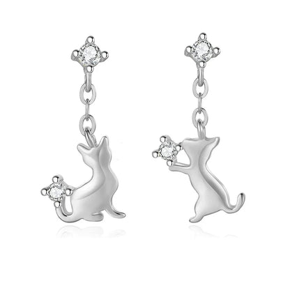 Aretes Asimétricos Gatitos con Zirconias