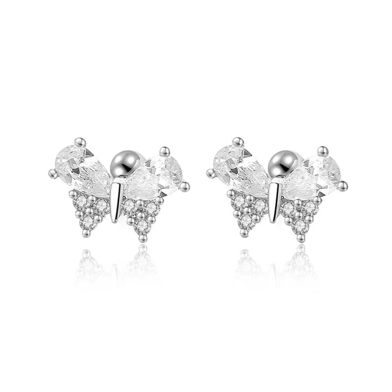 Aretes Mariposa Brillante con Cierre de Rosca