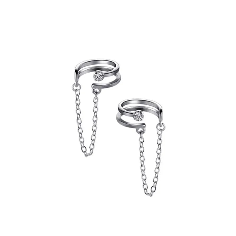 Aretes de Clip Doble Cadena con Zirconias