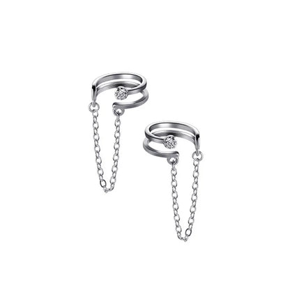 Aretes de Clip Doble Cadena con Zirconias