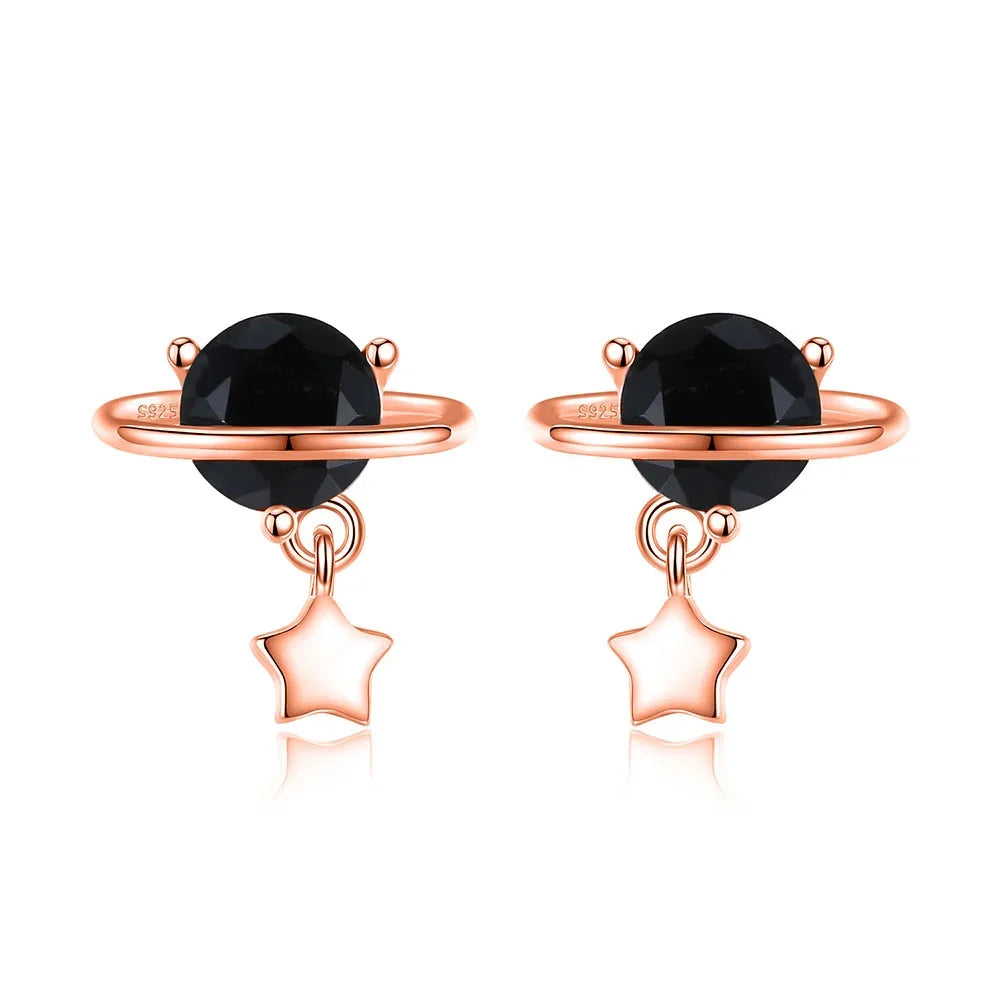 Aretes Planeta y Estrella con Zirconia Negra