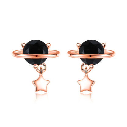 Aretes Planeta y Estrella con Zirconia Negra