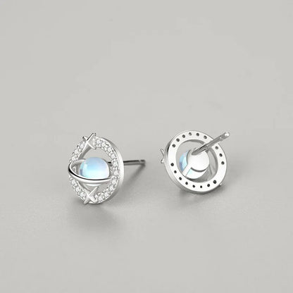 Aretes Planeta con Piedra Luna y Zirconias