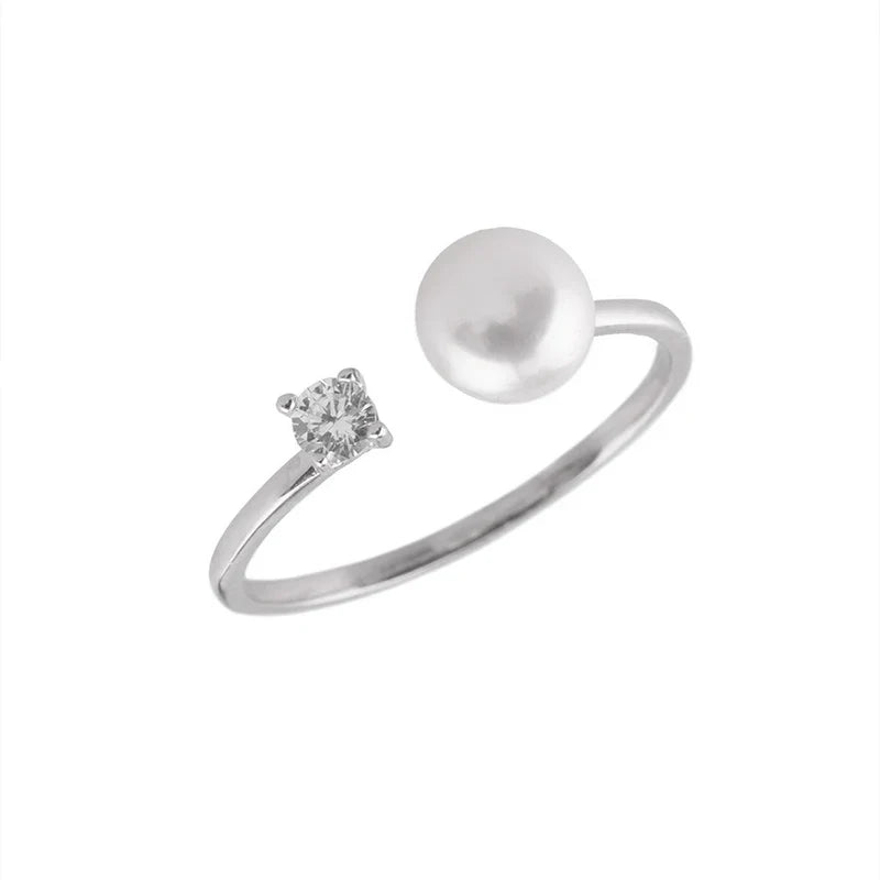 Anillo Abierto Perla Natural con Zirconias