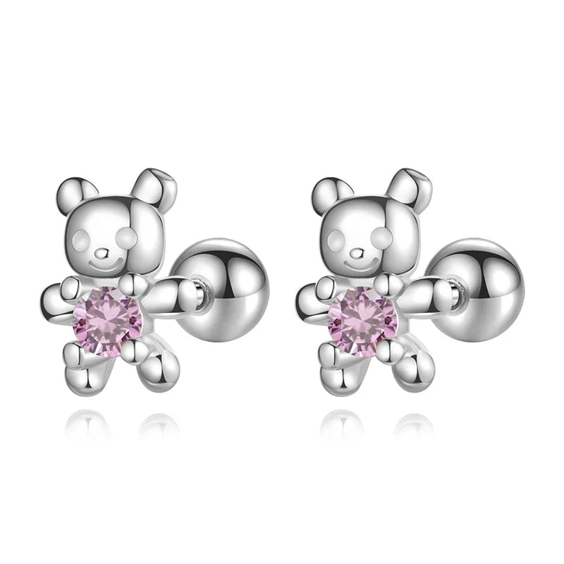 Aretes Osito con Piedra Rosa