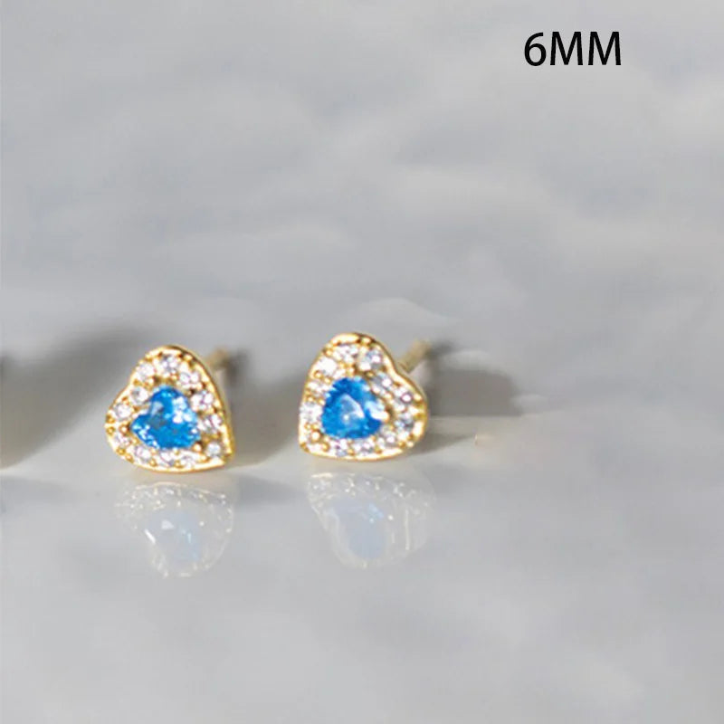 Aretes Corazón con Piedra Azul