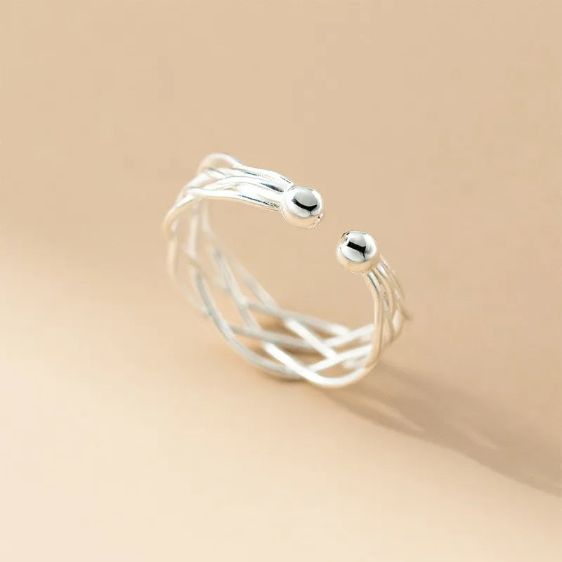 Anillo Abierto Tejido de Capas Cruzadas