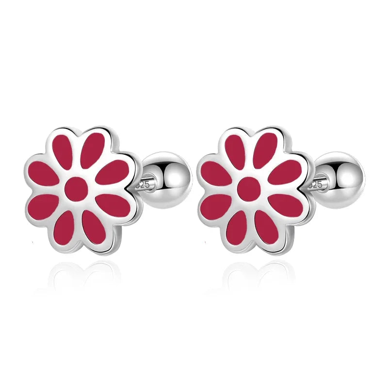 Aretes Flor Esmaltada con Cierre de Rosca