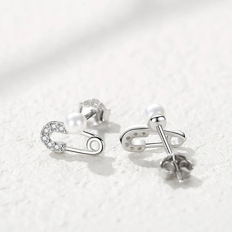 Aretes Eslabón Clip con Perla