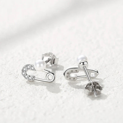 Aretes Eslabón Clip con Perla