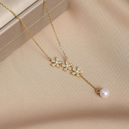 Collar Flor con Perla en Dos Modelos