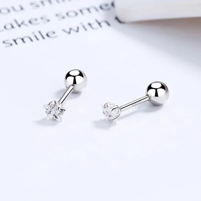 Aretes Bolita Brillante con Estrella