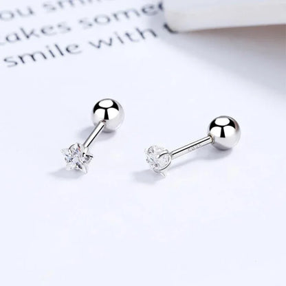 Aretes Bolita Brillante con Estrella