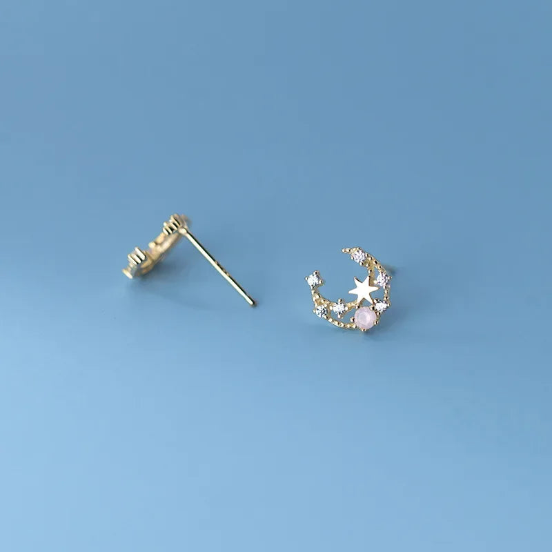 Aretes Luna y Estrella Brillantes